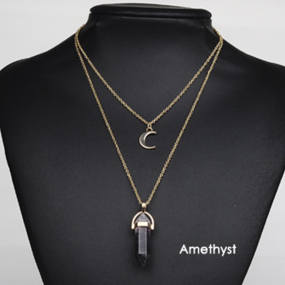 //CLEARANCE//Moon Crystal Layered Choker Necklace - Picture 8 of 8